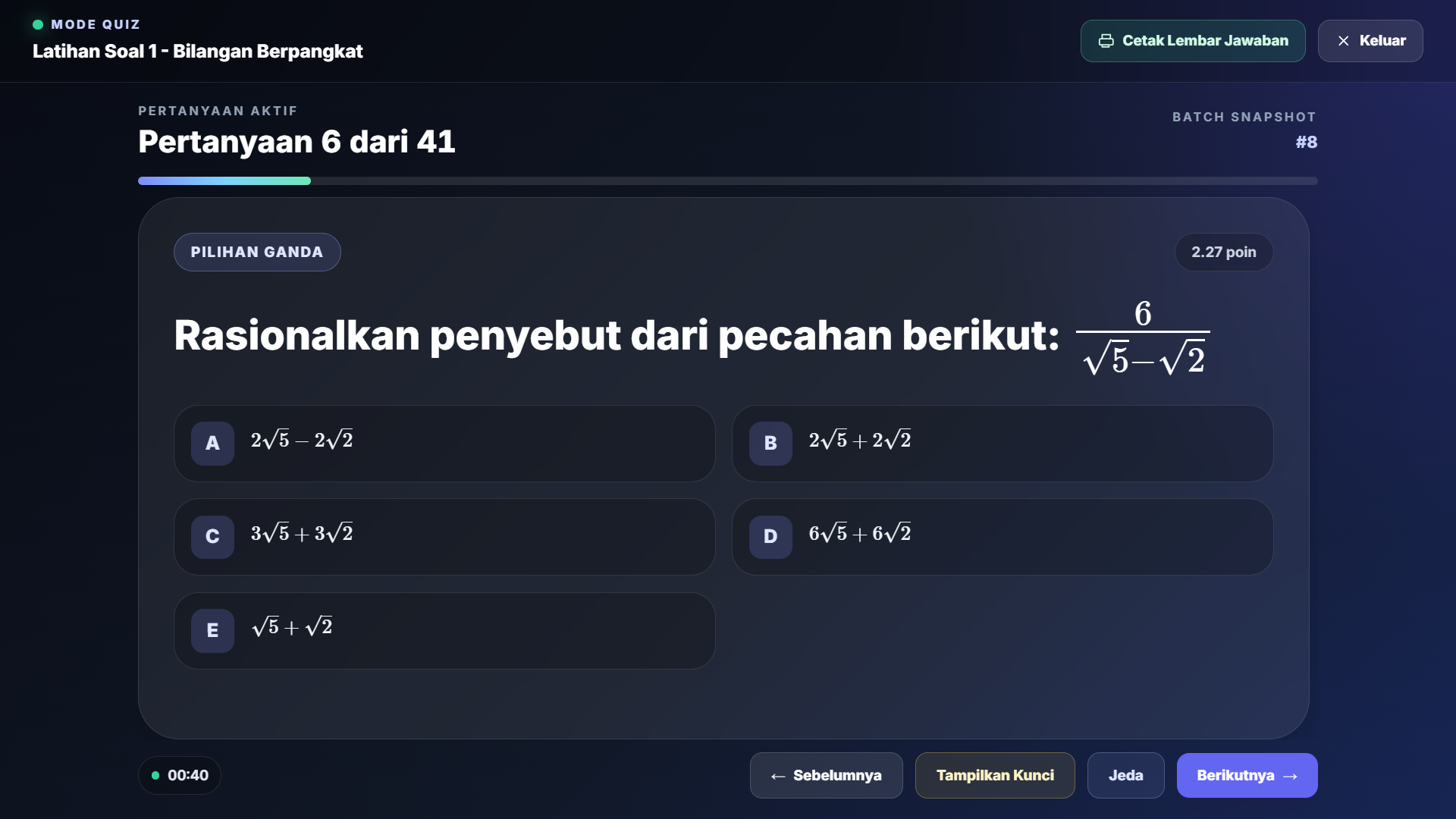 Tampilan Mode Kuis di Depan Kelas di StudiBudiKu